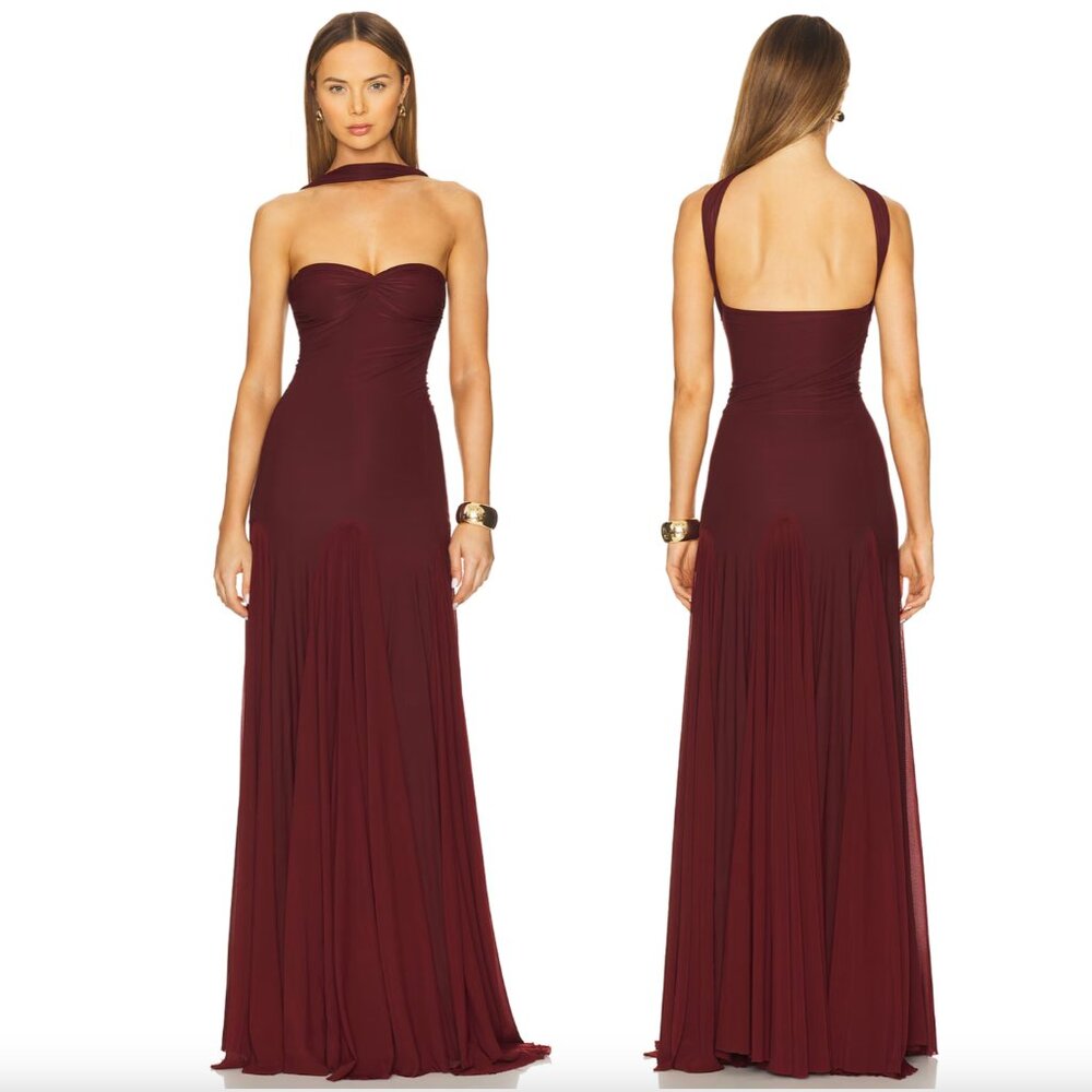 Elegant Strapless Maxi Dress in Burgundy